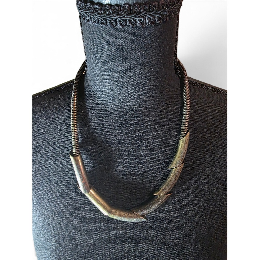 Vintage Antiqued Bronze Snake Chain Statement Necklace Tiered Metallic Collar